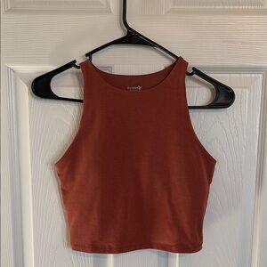 Brown Fitted Sleeveless Crop Tank Top